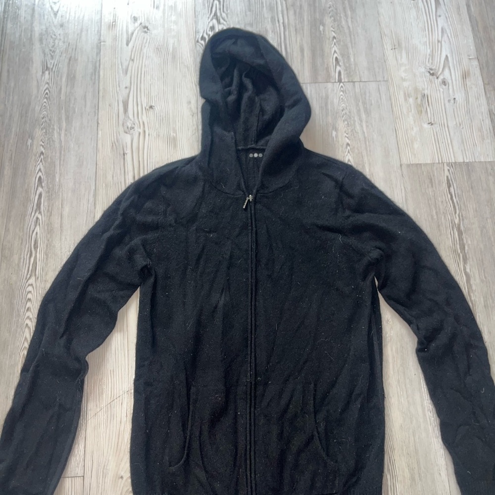 Three Dots cashmere Black Zip-Up Sweater with hood - Picture 2 of 5